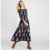 Women's Sen Smocked Chest Long Puff Sleeve Tired Dress, Navy Bouquet Floral - Dresses - 1 - thumbnail