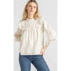 Women's Mira Ruffle Neck Long Sleeve Pintuck Lace Top, Antique White - Shirts - 1 - thumbnail