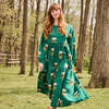 Women's Kelly Silk Wide Neck Drop Shoulder Tired Dress, Emerald Marigold - Dresses - 2