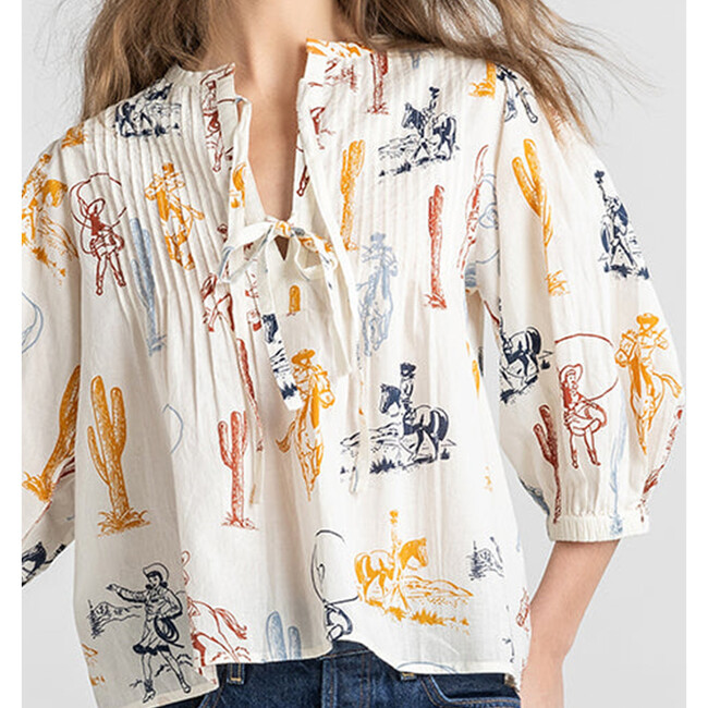 Women's Indira Pintuck V-Neck 3-Quarter Top, Antique White Cowgirls - Shirts - 2