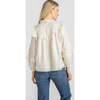 Women's Mira Ruffle Neck Long Sleeve Pintuck Lace Top, Antique White - Shirts - 4