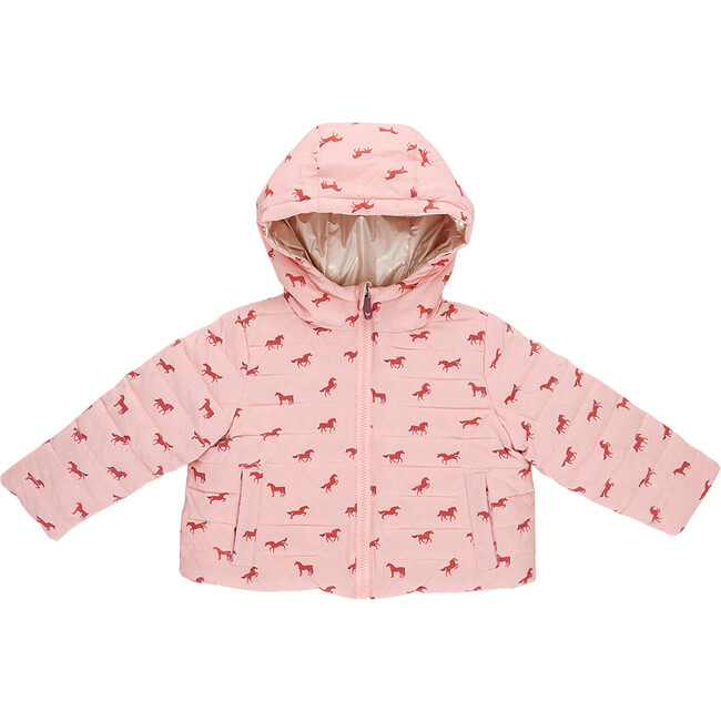 Kids Riley Quilted Hooded Reversible Jacket, Tiny Horses