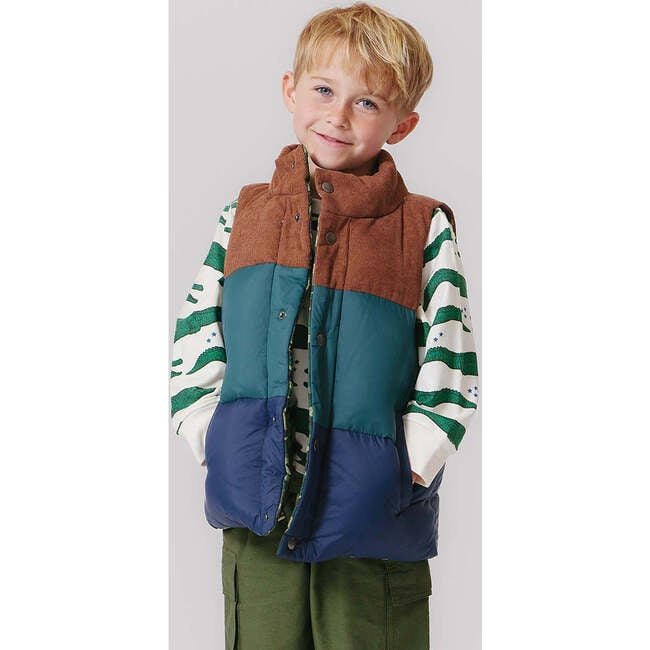 Kids River Reversible Puffer Vest, Green Camo & Color-Block - Vests - 2