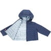 Kids Riley Quilted Hooded Reversible Jacket, Navy Tiny Roses - Coats - 4