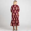Women's Indira Pintuck Double Tie V-Neck Tie Waist Belt Tired Dress, Burgundy Bouquet Floral - Dresses - 5