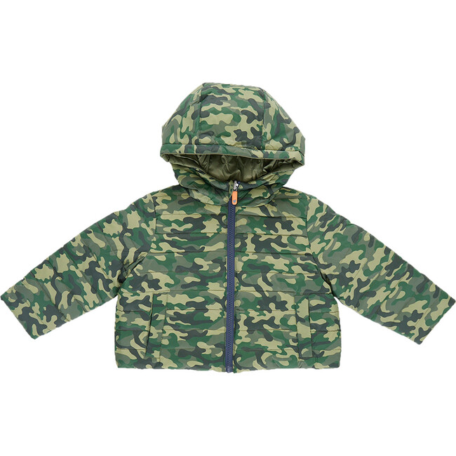 Kids Riley Quilted Hooded Reversible Jacket, Green Camo