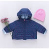 Kids Riley Quilted Hooded Reversible Jacket, Navy Tiny Roses - Coats - 6