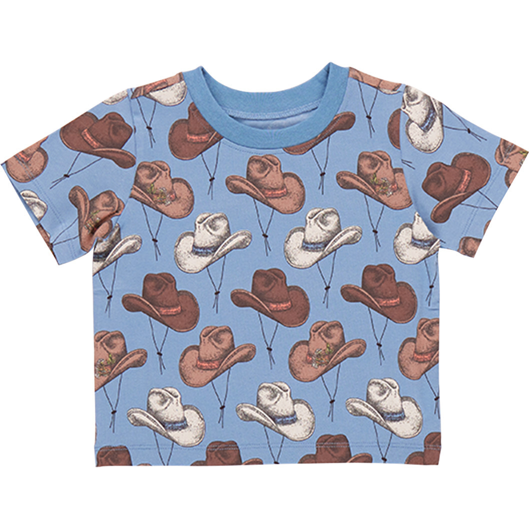 Kids Organic Ribbed Crew Neck Short Sleeve Tee, Cowboy Hats - Shirts - 1