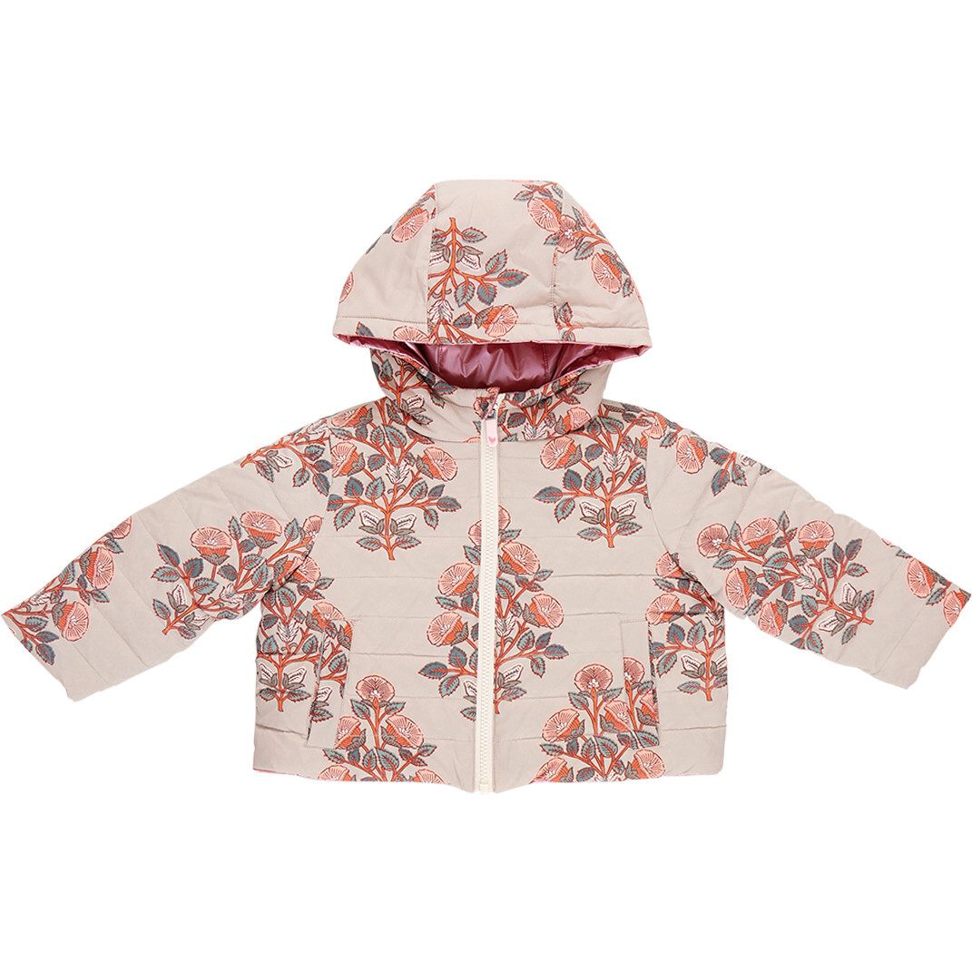 Kids Riley Quilted Hooded Reversible Jacket, Cloud Bouquet Floral - Coats - 1