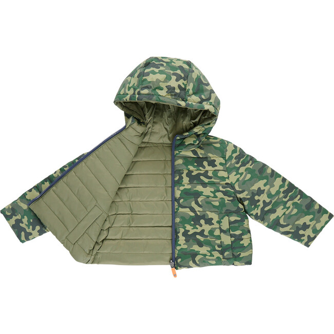 Kids Riley Quilted Hooded Reversible Jacket, Green Camo - Coats - 3