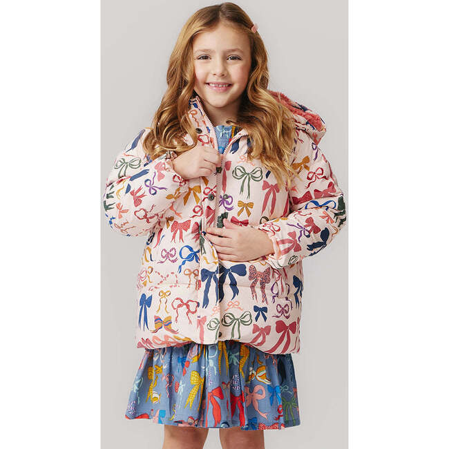 Kids Pete Hooded Puffer Jacket, Bows On Bows Pink - Coats - 2