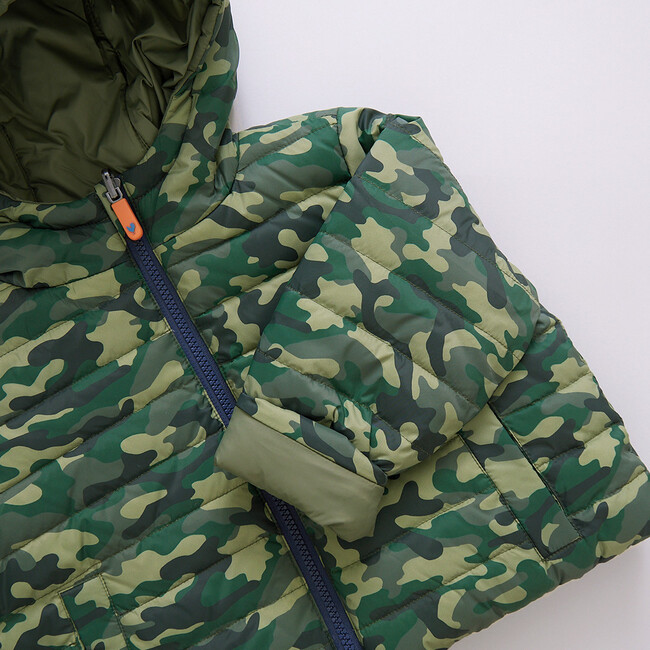 Kids Riley Quilted Hooded Reversible Jacket, Green Camo - Coats - 4