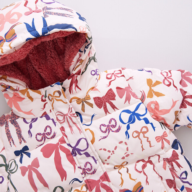 Kids Pete Hooded Puffer Jacket, Bows On Bows Pink - Coats - 3