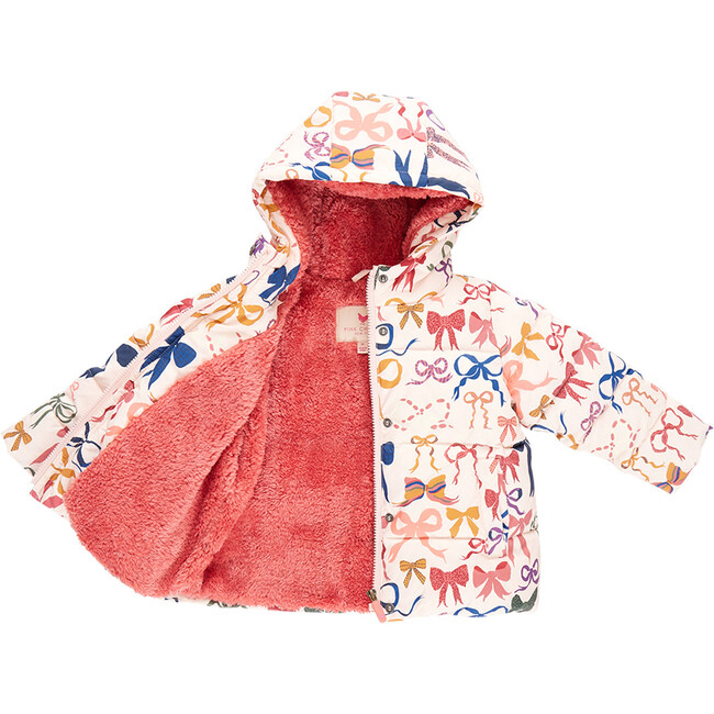 Kids Pete Hooded Puffer Jacket, Bows On Bows Pink - Coats - 4