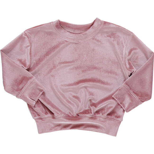 Girls Velour Crew Neck Boxy Fit Sweatshirt, Mauve