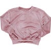 Girls Velour Crew Neck Boxy Fit Sweatshirt, Mauve - Sweatshirts - 1 - thumbnail