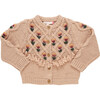 Girls Tari Floral Embroidery Tassel Buttoned Sweater, Brown - Sweaters - 1 - thumbnail