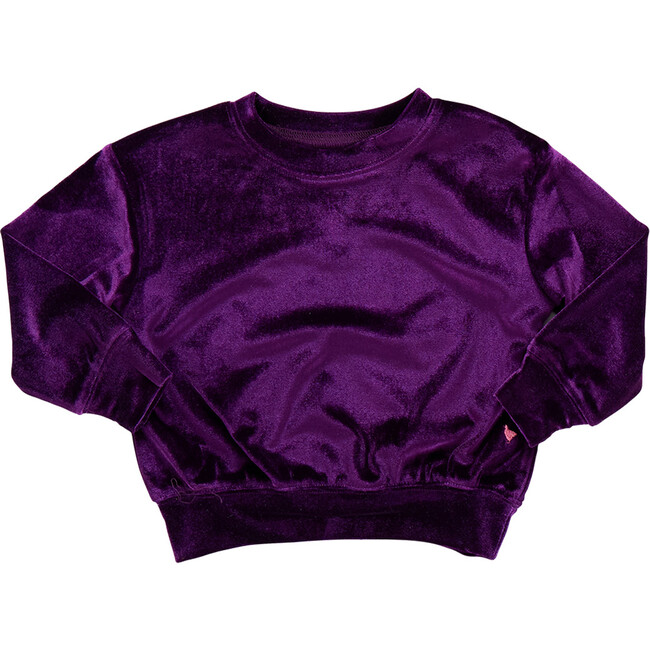 Girls Velour Crew Neck Boxy Fit Sweatshirt, Plum