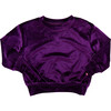 Girls Velour Crew Neck Boxy Fit Sweatshirt, Plum - Sweatshirts - 1 - thumbnail