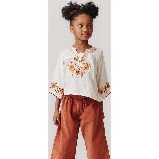 Girls Theodore Ruffle Tie Waist Wide Leg Ankle Pant, Rust - Pants - 2