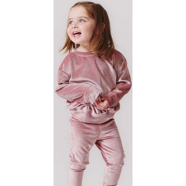 Girls Velour Crew Neck Boxy Fit Sweatshirt, Mauve - Sweatshirts - 2