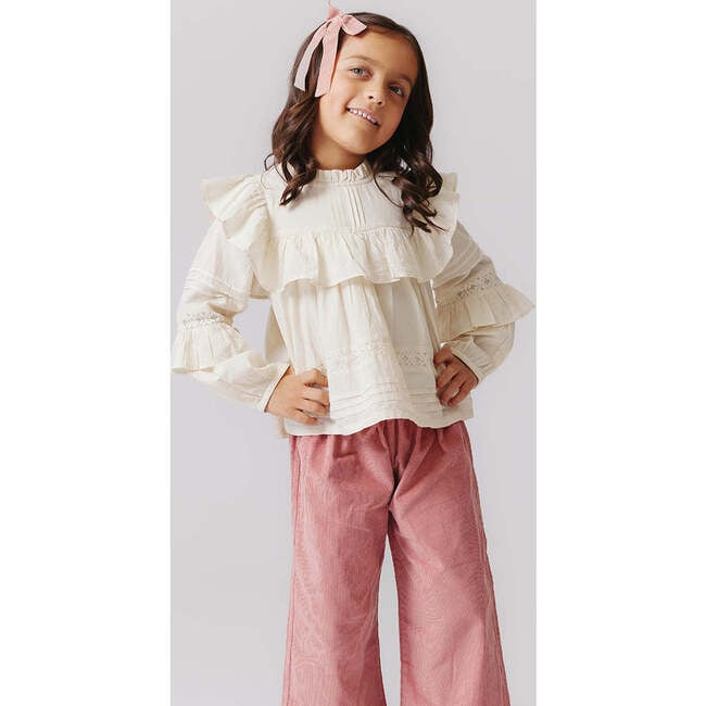 Girls Theodore Ruffle Tie Waist Wide Leg Ankle Pant, Dusty Pink - Pants - 2