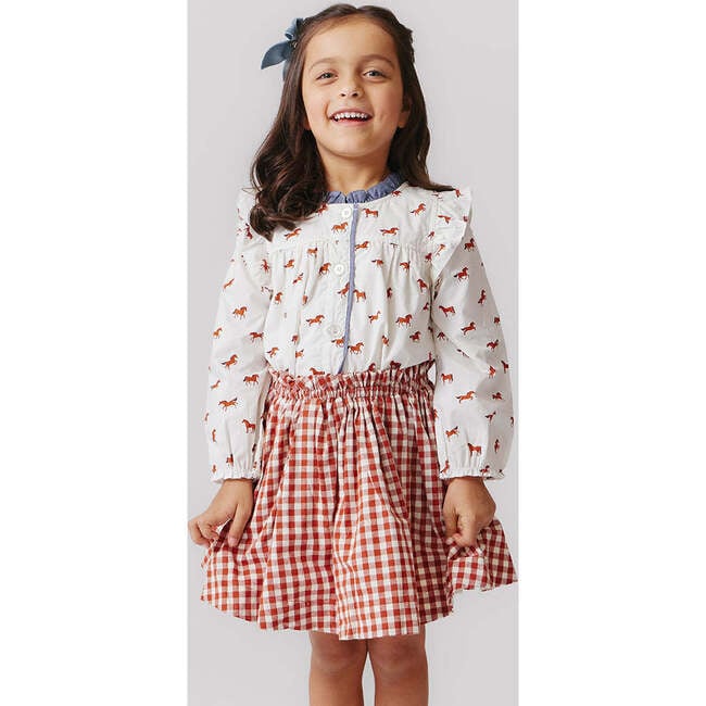 Girls Theodore Ruffle Waist Twirl Skirt, Pony Gingham - Skirts - 2