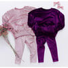 Girls Velour Elastic Waist Legging, Plum - Leggings - 4