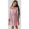 Girls Steph Velour Crew Neck Skinny Long Sleeve Dress, Mauve - Dresses - 4