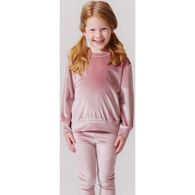 Girls Velour Crew Neck Boxy Fit Sweatshirt, Mauve - Sweatshirts - 4