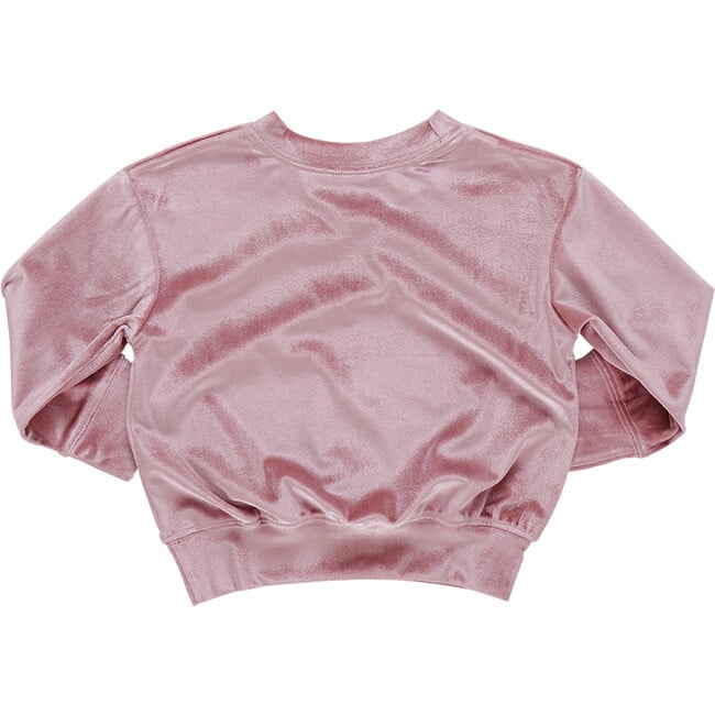 Girls Velour Crew Neck Boxy Fit Sweatshirt, Mauve - Sweatshirts - 6