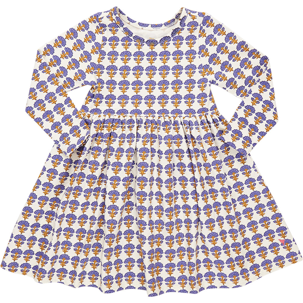 Girls Steph Organic Crew Neck Skinny Long Sleeve Dress, Stamp Flower - Dresses - 1