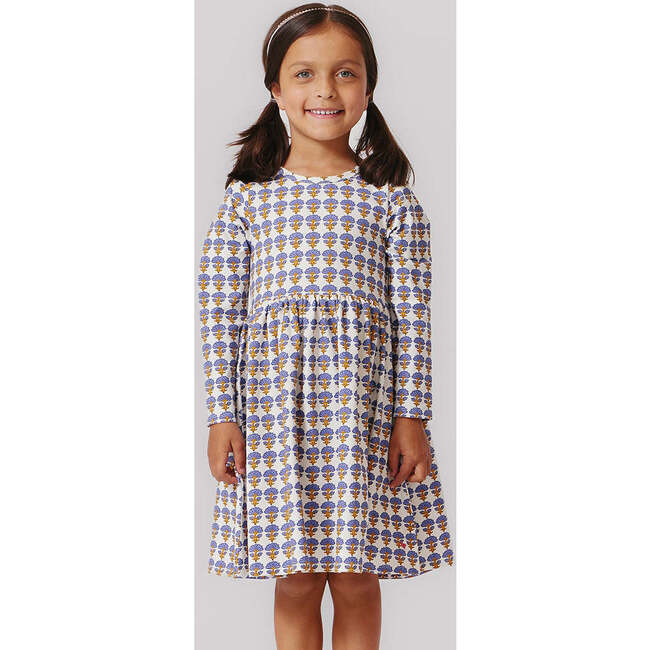 Girls Steph Organic Crew Neck Skinny Long Sleeve Dress, Stamp Flower - Dresses - 2