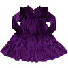 Girls Kalani Velour Ruffle Neck Long Sleeve Tired Dress, Plum - Dresses - 1 - thumbnail