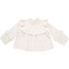 Girls Mira Ruffle Neck Long Sleeve Pintuck Lace Top, Antique White - Shirts - 1 - thumbnail
