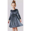 Girls Steph Velour Crew Neck Skinny Long Sleeve Dress, Gray - Dresses - 4