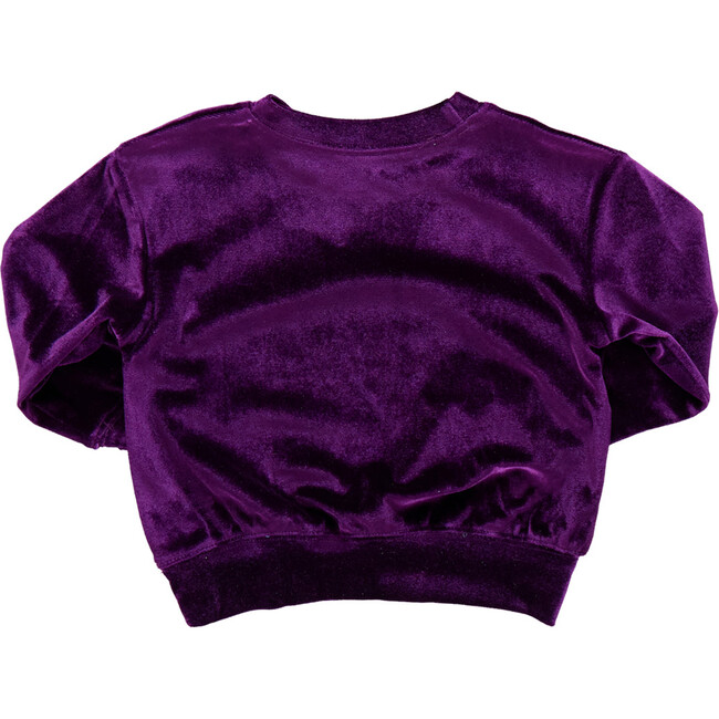 Girls Velour Crew Neck Boxy Fit Sweatshirt, Plum - Sweatshirts - 6