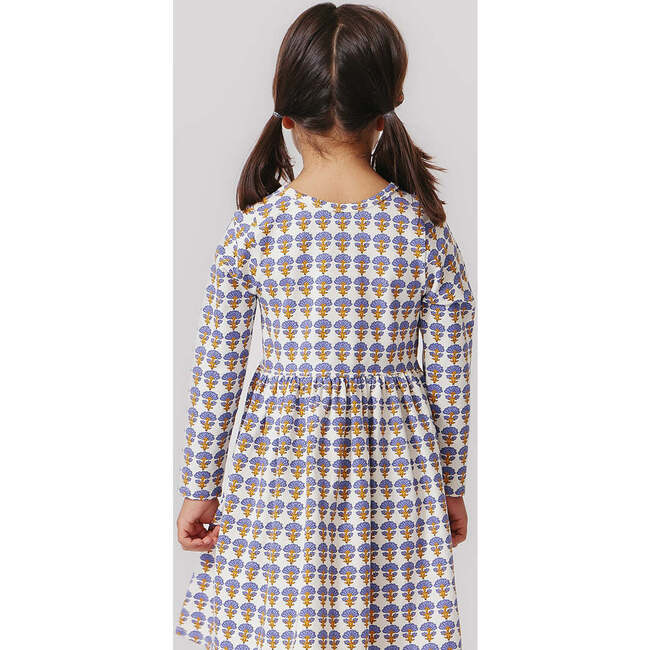Girls Steph Organic Crew Neck Skinny Long Sleeve Dress, Stamp Flower - Dresses - 5