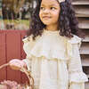 Girls Mira Ruffle Neck Long Sleeve Pintuck Lace Top, Antique White - Shirts - 3
