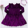 Girls Kalani Velour Ruffle Neck Long Sleeve Tired Dress, Plum - Dresses - 3