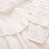 Girls Mira Ruffle Neck Long Sleeve Pintuck Lace Top, Antique White - Shirts - 4