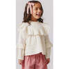 Girls Mira Ruffle Neck Long Sleeve Pintuck Lace Top, Antique White - Shirts - 5
