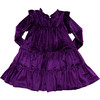 Girls Kalani Velour Ruffle Neck Long Sleeve Tired Dress, Plum - Dresses - 4