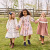 Girls Julia Chambray Trim Long Puff Sleeve Tired Dress, Tiny Horses - Dresses - 3