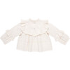 Girls Mira Ruffle Neck Long Sleeve Pintuck Lace Top, Antique White - Shirts - 7