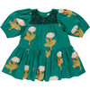 Girls Fiona Sequin Check Long Puff Sleeve Tired Dress, Emerald Marigold - Dresses - 1 - thumbnail