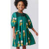 Girls Fiona Sequin Check Long Puff Sleeve Tired Dress, Emerald Marigold - Dresses - 2