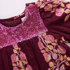 Girls Fiona Sequin Check Long Puff Sleeve Tired Dress, Burgundy Bouquet Floral - Dresses - 4