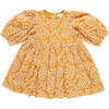 Girls Brooke Gathered Puff Sleeve Twirl Dress, Inca Gold Blooming Embroidery - Dresses - 1 - thumbnail