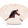 Girls Cable Constance Gathered Puff Shoulder Buttoned Sweater, Wild Horse - Sweaters - 1 - thumbnail